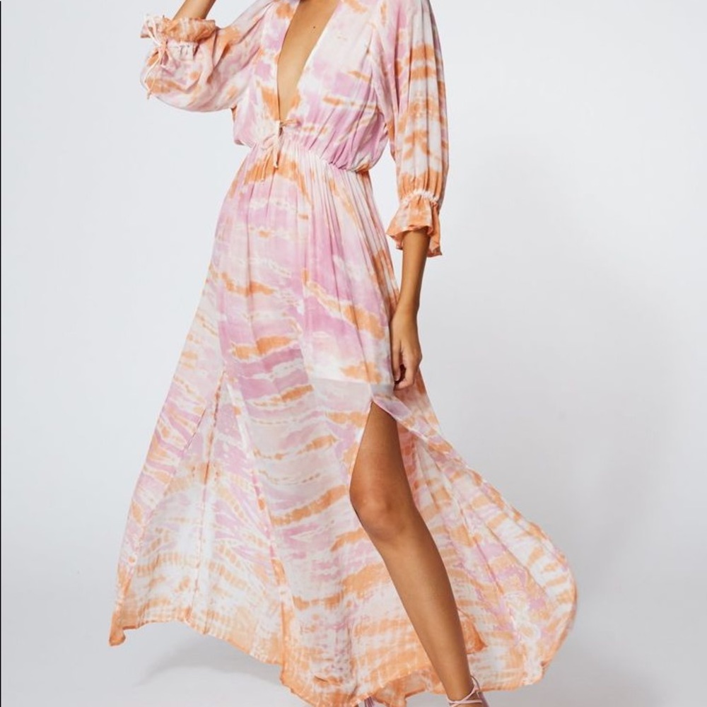 Young Fabulous & Broke Maxi Meadow Dress in Peach Bamboo Wash